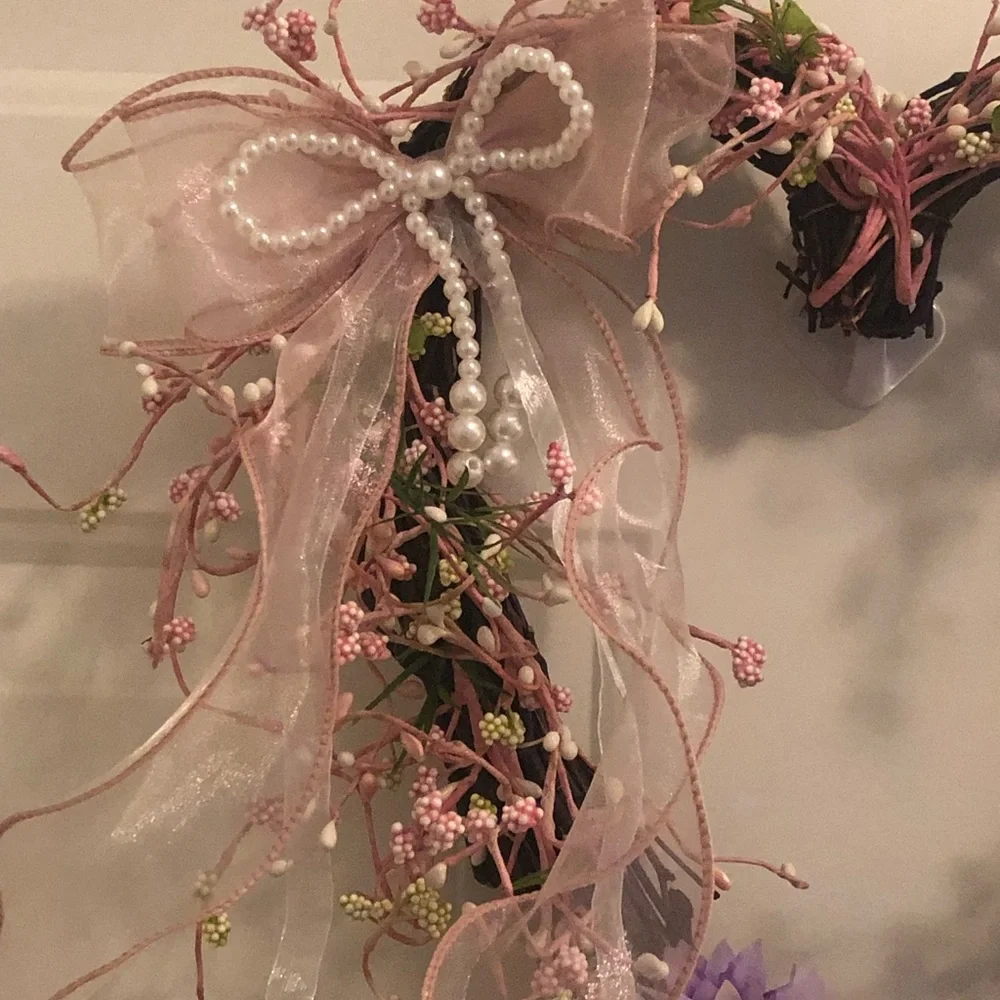 Floral Heart Wreath with Pink and Purple Accents